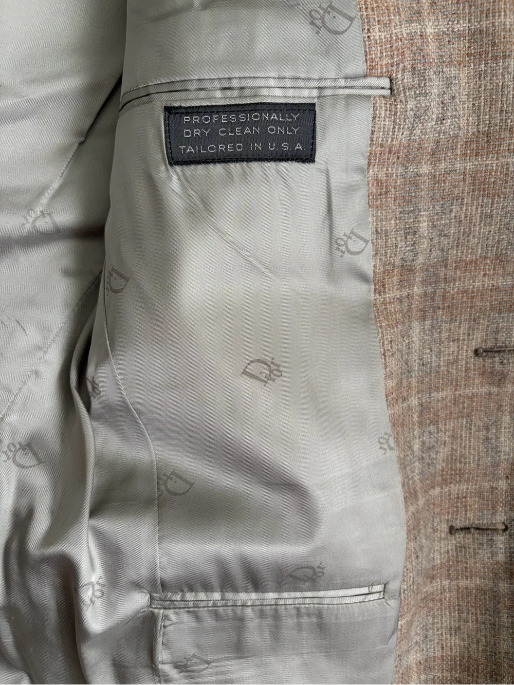 Christian Dior Monsieur Vintage Beige Plaid Men's Blazer Size 40 or 42 R Flaw